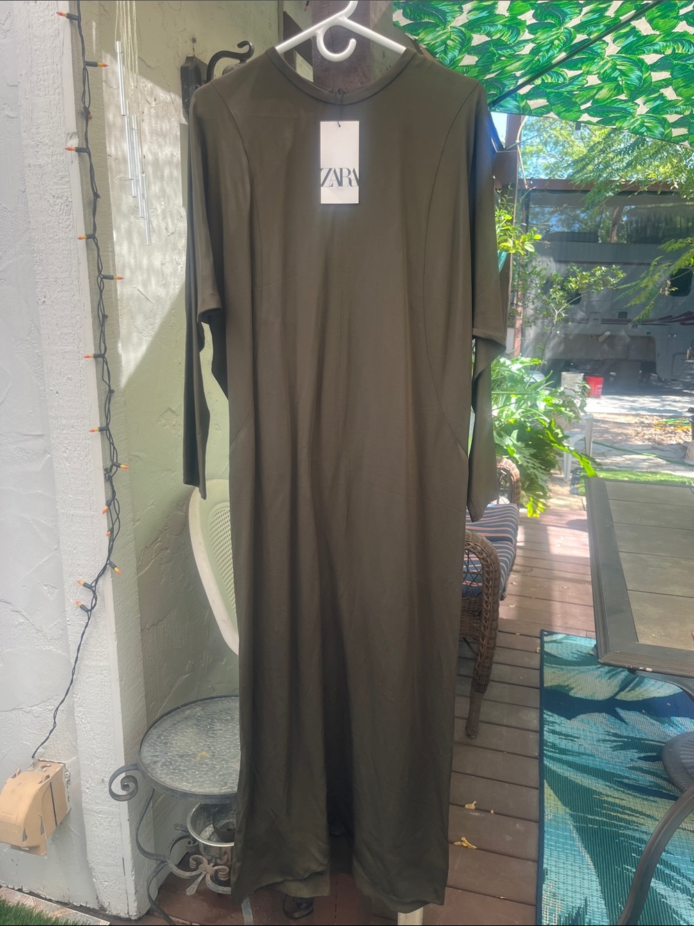 Zara NWT Batwing Sleeve Shift Maxi Dress S quiet luxury oversized dark olíve